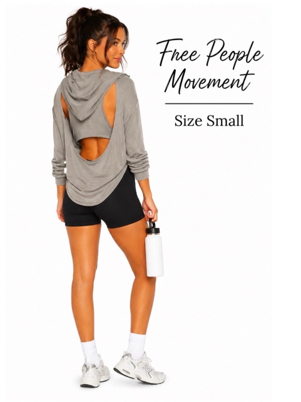 FREE PEOPLE Movement Grey Hooded Cut Out Racerback Sweatshirt Size Small - Picture 1 of 9